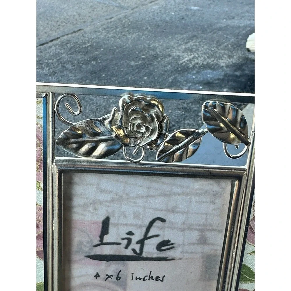Vintage Metal Photo Frame Roses‎ Floral 4x6 N.C. Cameron Decorative Tabletop